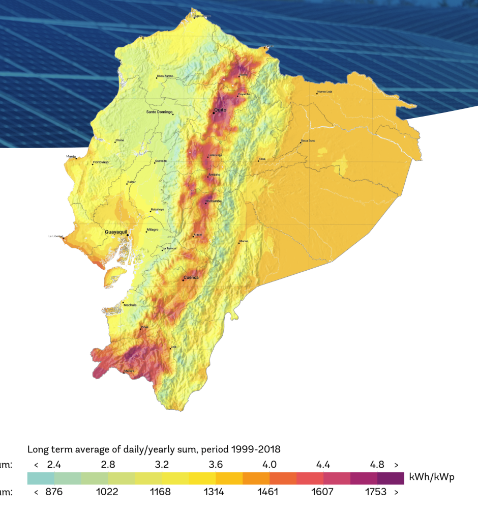 Solar irradiation map of Ecuador (SolarGIS GHI, 1999-2018)
